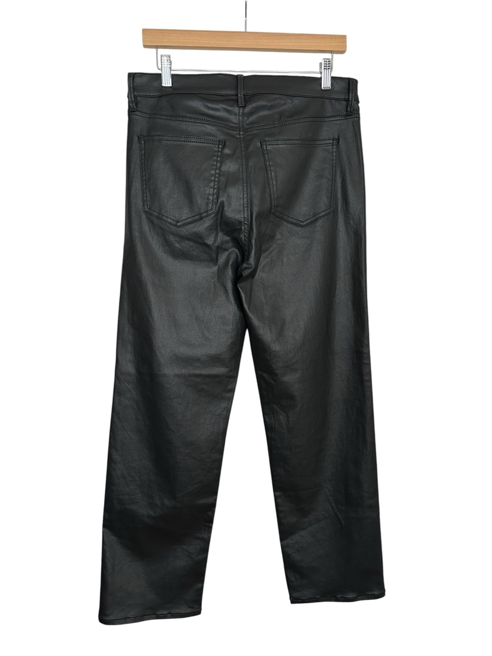 ANN TAYLOR High Rise Coated Straight Pants Black Faux Leather Vegan Leather Sz 8 - Picture 6 of 15